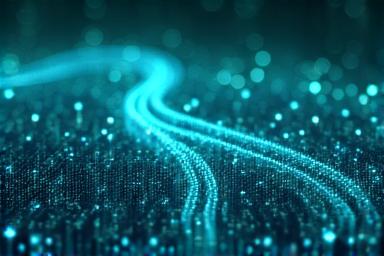 Abstract image of digital data streams and networks.